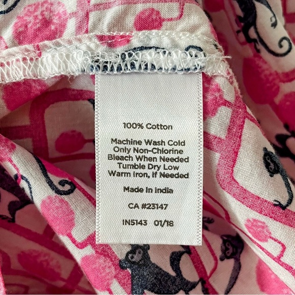 Talbots Pink & Blue Monkey Print Tunic Top 3/4 Sleeve Mandarin Collar Size 1XP - Picture 4 of 16